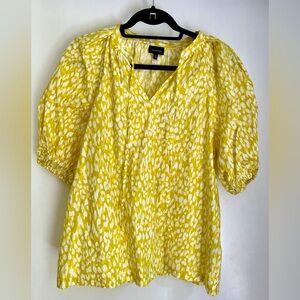 Who What Wear Shirt Citrus Leopard Top Elbow Puff Sleeve Blouse Size Large NWOT